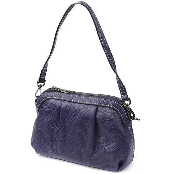 Жіноча шкіряна сумка з ефектним драпіруванням Vintage 22897 Синій Київ