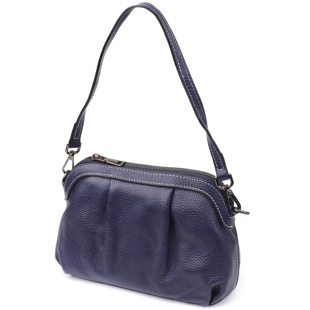 Жіноча шкіряна сумка з ефектним драпіруванням Vintage 22897 Синій Київ - фото 1