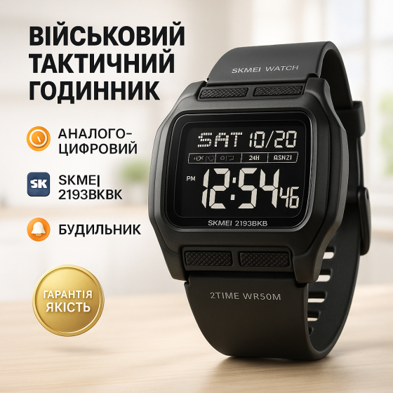 Протиударний годинник SKMEI 2193BKBK, Електронний наручний годинник чоловічий тактичний VM-57 Львів