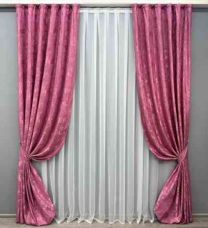 Комплект готових штор VR-Textil Жакард Sultan XO № 1146ш Малиновий 100х280 см 2 шт (31-784) Київ