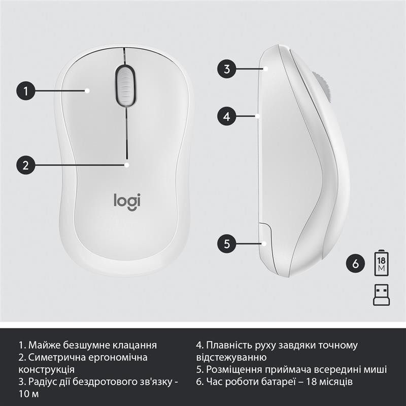 Комплект (клавіатура, миша) бездротовий Logitech MK295 Combo White USB (920-009824) Білий Харків - фото 15