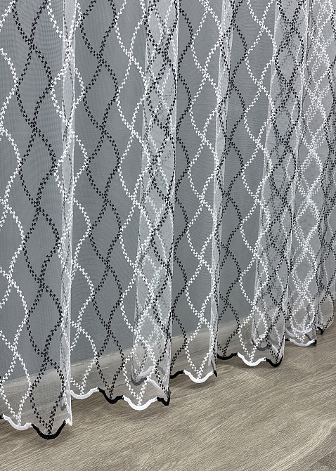 Тюль фатин з вишивкою Колір білий з чорним 1839т Київ - фото 7
