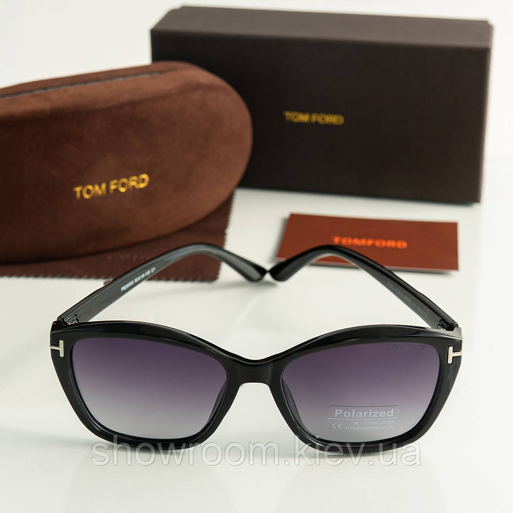 Женские брендовые солнцезащитные очки TF (05260) polaroid черные Киев - изображение 3