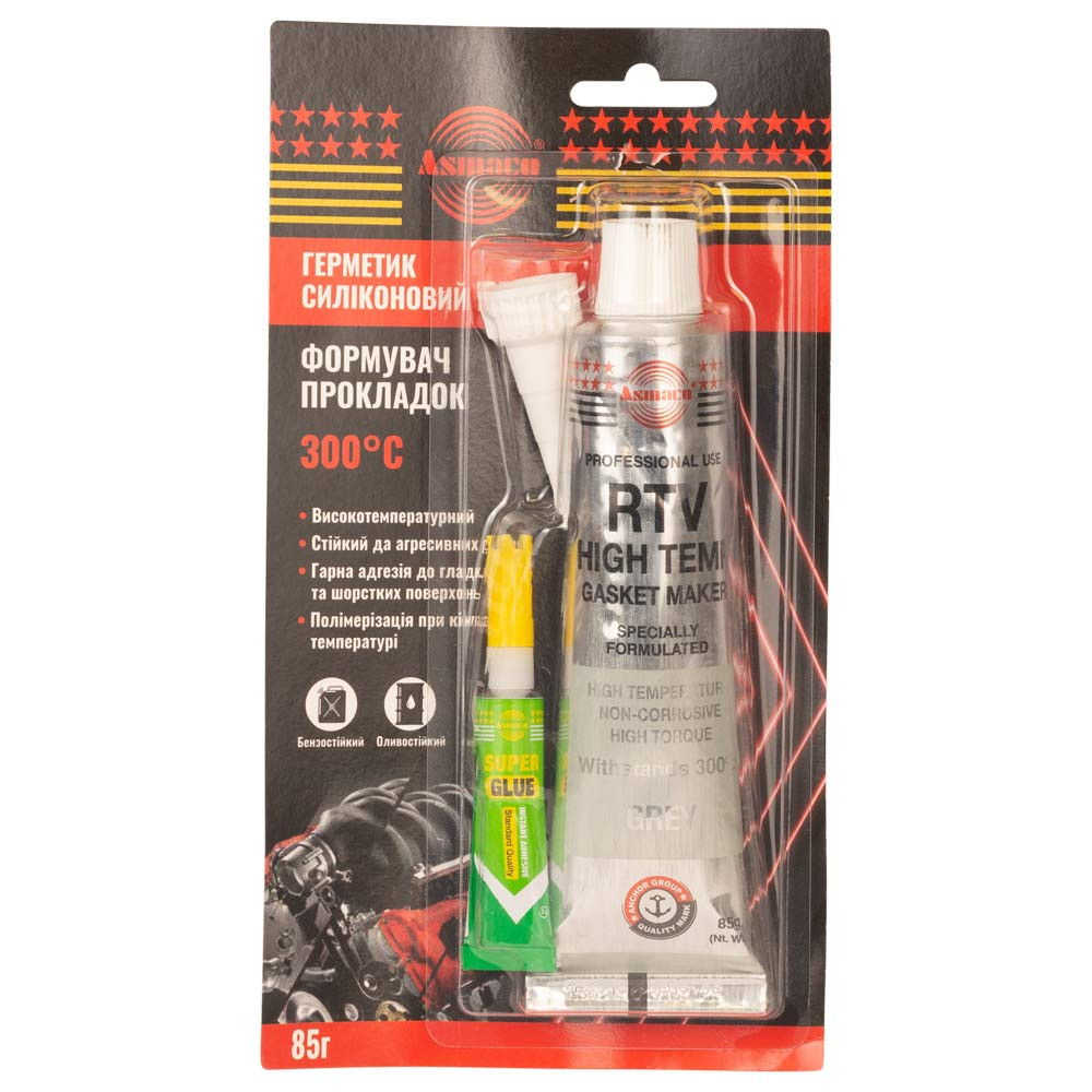 Asmaco Герметик силиконовый RTV формирователь прокладок высокотемпературный +300°С серый 85г ОА Київ - фото 1