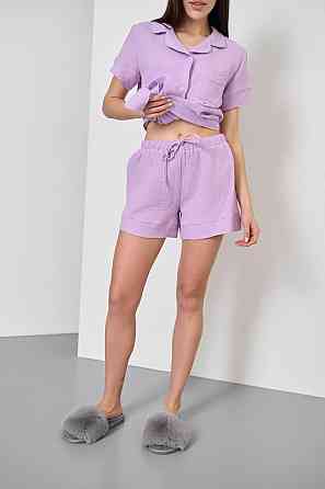 Жіночий мусліновий комплект сорочка та шорти Лавандовий S Харків