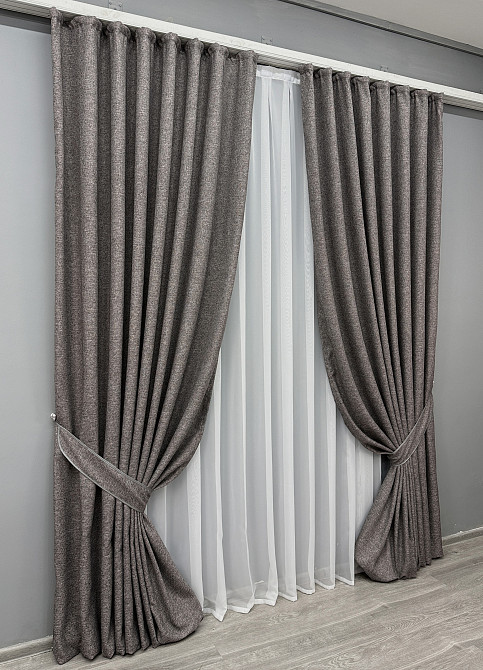 Комплект готовых штор VR-Textil Лен ELEMENTA № 1868ш Серый 150х290см 2 шт (33-0856) Киев - изображение 3