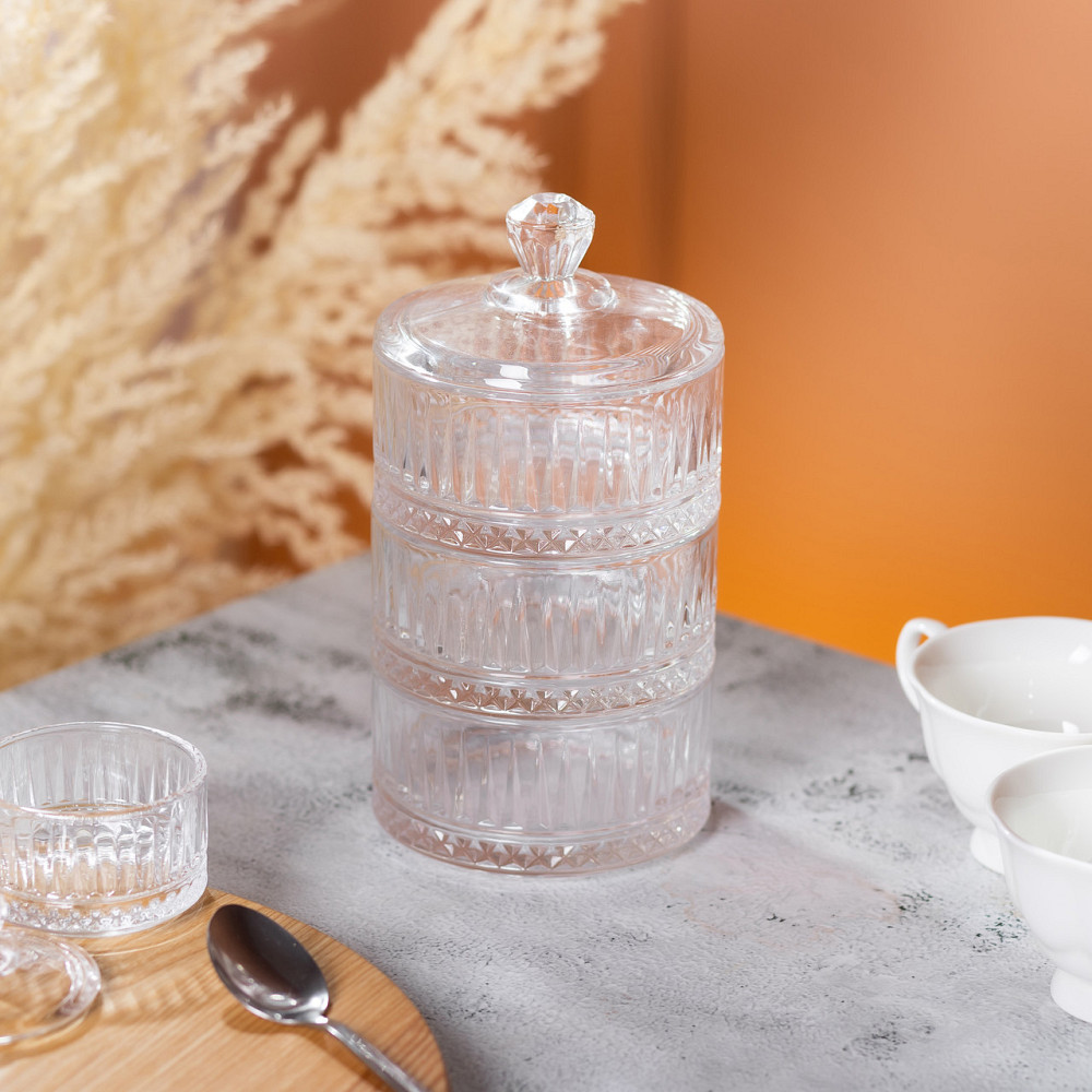 Трехъярусная стеклянная конфетница с крышкой Ø 10 см Киев - изображение 5