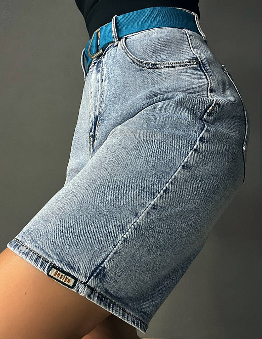 Шорти жіночі джинсові Liana 440 бермуди середньої довжини з ременем блакитні, блакитний, 31, 31, 84 см, 108 см Київ - фото 16