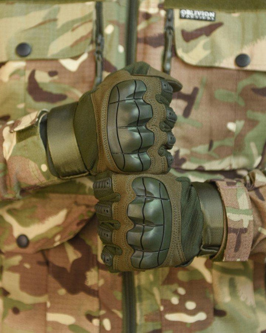 Штурмові рукавички міцні чоловічі олива з захистом кісточок кулака хакі Одеса - фото 2
