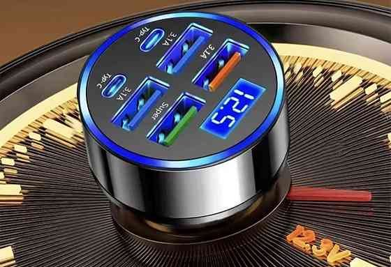 Автомобільний швидкісний зарядний пристрій на 6 портів (2 TYPE-C+4 USB) Смела
