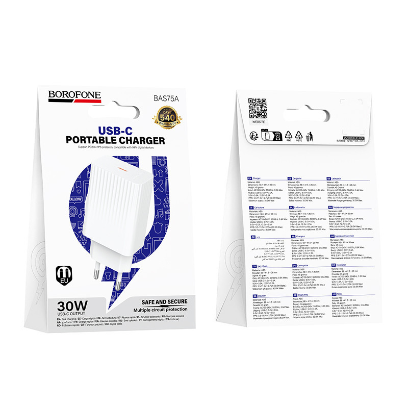 Мережевий зарядний пристрій BOROFONE BAS75A Source single port PD30W charger (EU) White Одеса - фото 2