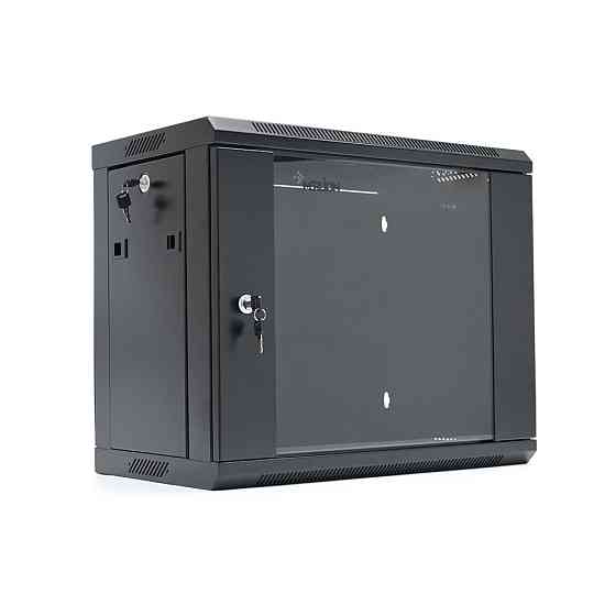 Шафа Merlion 9U, 600*350*500 (Ш*Г*В) мм загартоване скло, чорна, сталь 1,2мм, із замком (у розібраному вигляді!!!), Black Київ