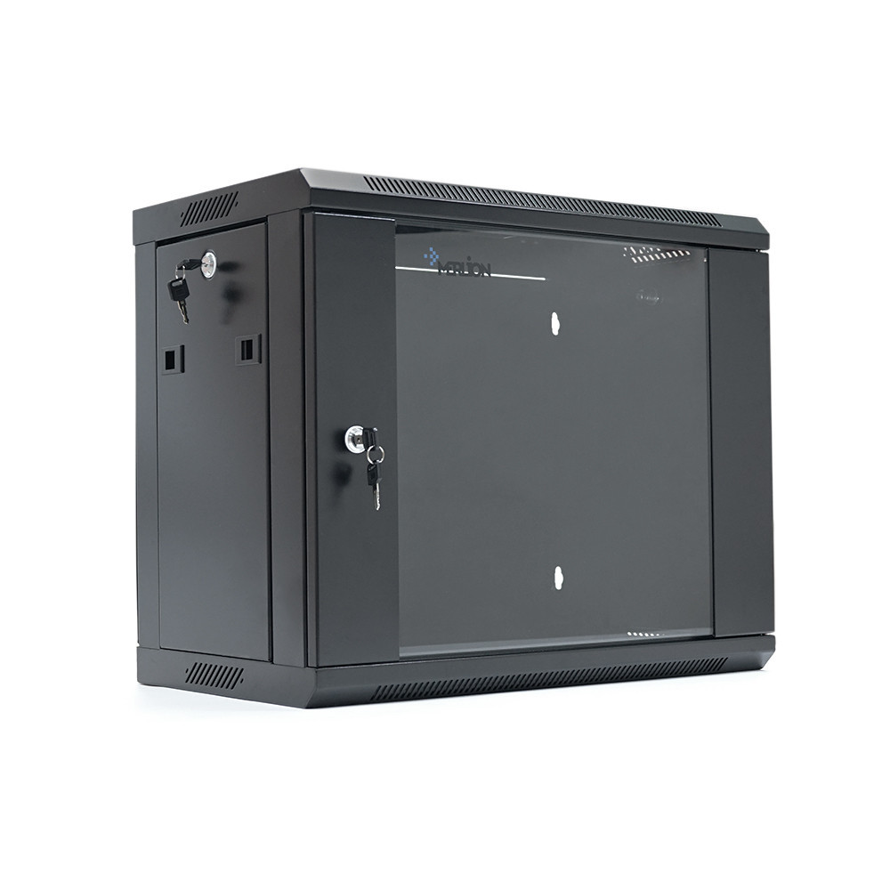 Шафа Merlion 9U, 600*350*500 (Ш*Г*В) мм загартоване скло, чорна, сталь 1,2мм, із замком (у розібраному вигляді!!!), Black Київ - фото 1