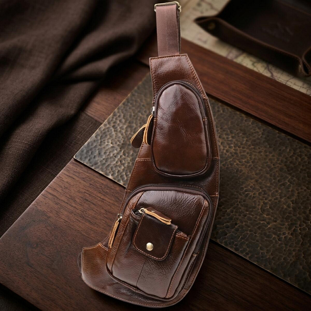 Чоловіча сумка з великою кількістю кишень із натуральної шкіри Vintage 22962 Коричневий Київ - фото 11