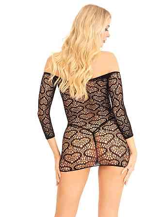 Платье-сетка с сердечками Leg Avenue Heart net mini dress Black, завязки, открытые плечи, One Size Sex Aura Киев