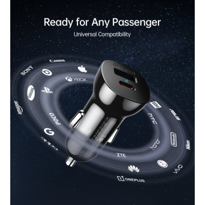 Зарядний пристрій Choetech car USB-A/USB-C 20W QC3.0/PD black (TC0005-BK) Вінниця - фото 3