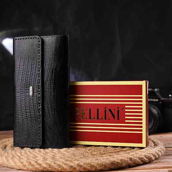 Фактурний місткий жіночий гаманець з натуральної шкіри Чорний (CANPELLINI) Київ