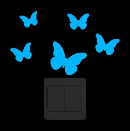 Фосфорна наклейка "Метелики" блакитна - розмір стікера 10*10см (вбирає світло і світиться в темряві) Київ - фото 1