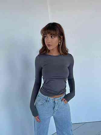 Женский трендовый обтягивающий лонгслив с вырезами для пальчиков плотный микродайвинг Графит, 46/48 Одесса