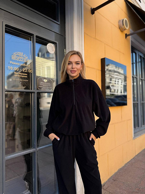 Женский прогулочный теплый костюм двойка: кофта и штаны Джерси Winter Черный, 46/48 Одесса - изображение 3