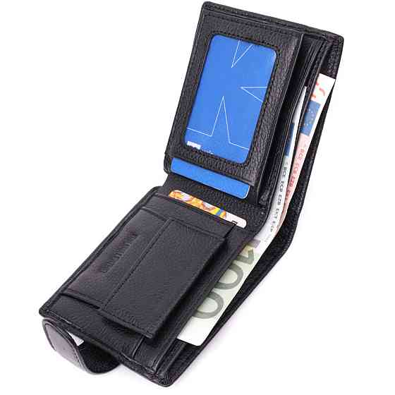 Невеликий місткий гаманець із натуральної шкіри ST Leather 22456 Чорний Київ