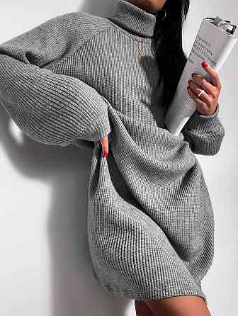 Женское стильное объемное теплое платье плотное Ангора вязкая Графит Одесса