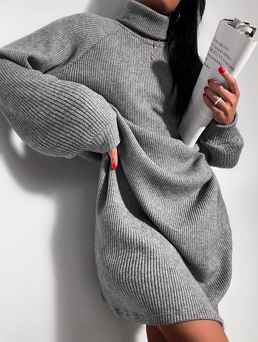 Женское стильное объемное теплое платье плотное Ангора вязкая Графит Одесса - изображение 3