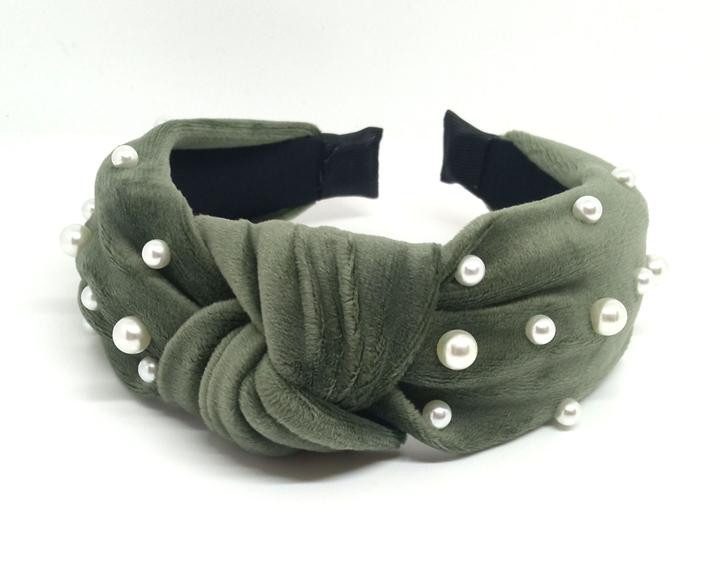 Обруч для волосся велюр хакі з намистинами Київ - фото 1