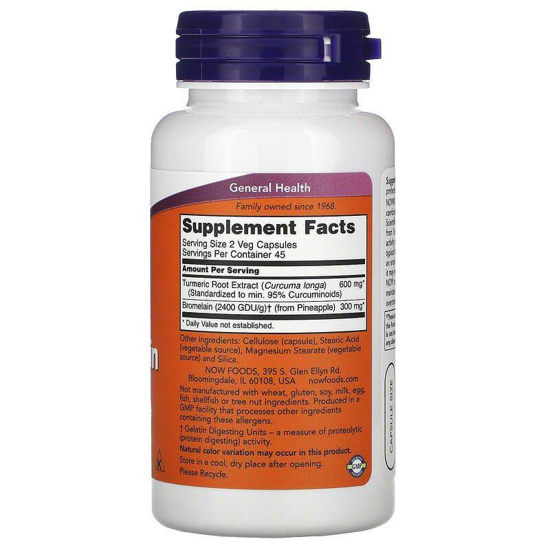 Куркумін і бромелайн Now Foods Turmeric & Bromelain 90 вег капсул Київ - фото 2