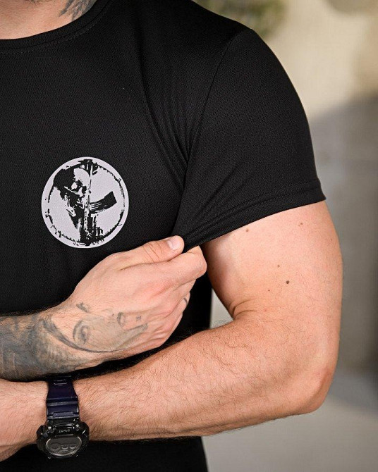 Тактична чоловіча потовідвідна футболка принт бій чорна Одеса - фото 10