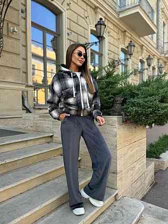 Жіноча кофта в клітинку на блискавці з капюшоном котон Коричневий, 46/48 Одеса