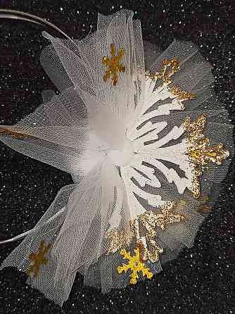 Обруч на новый год снежинка c золотинкой с фатином на голову one size ручная работа белый Киев