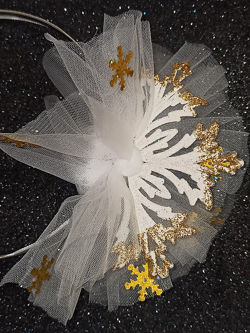 Обруч на новый год снежинка c золотинкой с фатином на голову one size ручная работа белый Киев - изображение 2