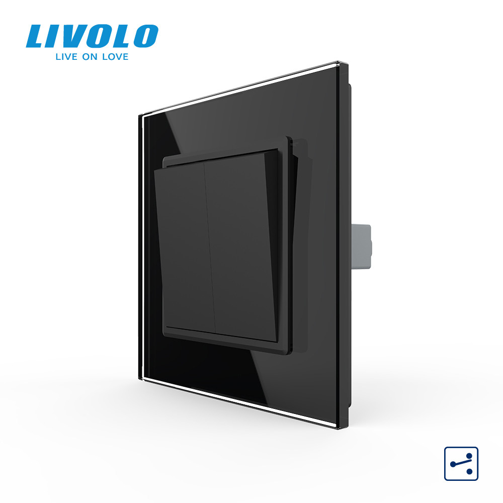 LIVOLO Двоклавішний прохідний вимикач LIVOLO чорний матовий скло Коломия - фото 1