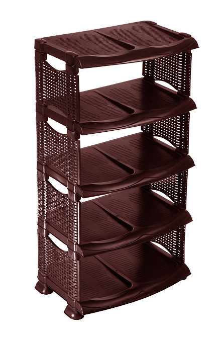 Коричнева пластикова полиця для взуття ратанговая 5 відділень R-plastic Одеса - фото 1