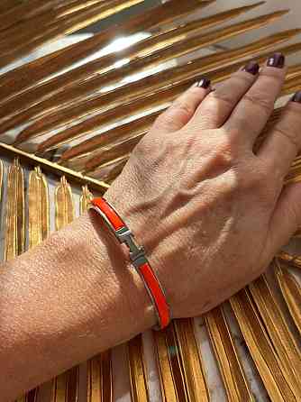 Роскошный браслет Hermes жесткий | оранжевая эмаль | напыление серебро 925 |  размер 16-17 Одесса