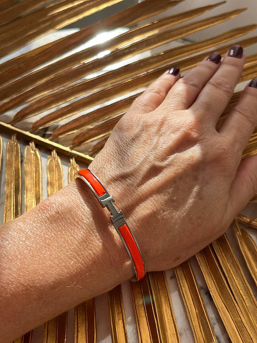 Роскошный браслет Hermes жесткий | оранжевая эмаль | напыление серебро 925 |  размер 16-17 Одесса - изображение 5