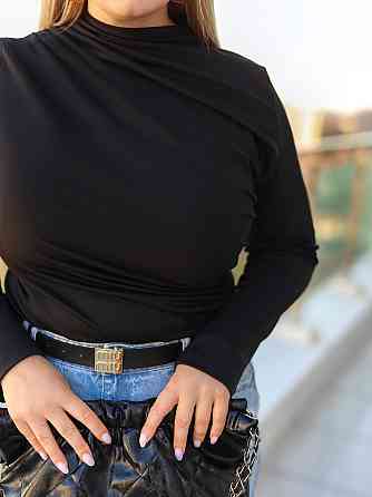 Базовий жіночий лонгслів з драпіруванням "Sweet" | Батал Чорний, 54-56 Київ