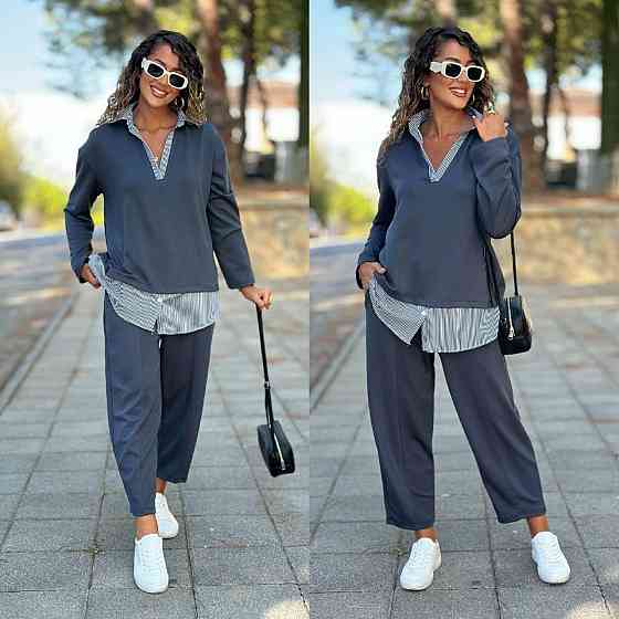 Стильний жіночий костюм двоїнка + котон. Графіт, 56/58 Одеса