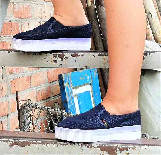 . Жіночі Сині Сліпони Мокасини на Високому Толстой Підошві (розміри: 36,37,38,39,41) Дніпро