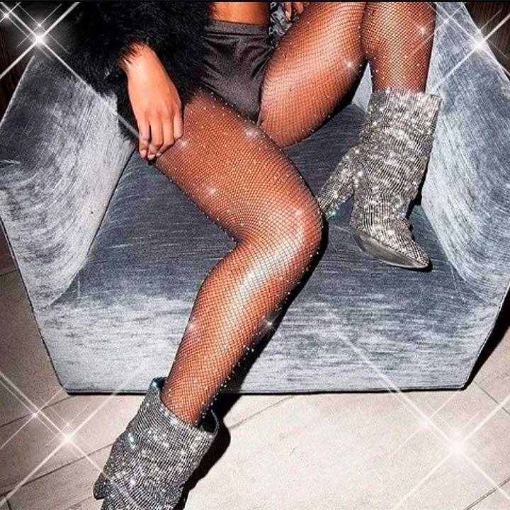 Ідеальні колготки зі стразами - Чорний - 2/3 (S/M) - Еротична білизна Вінниця - фото 3