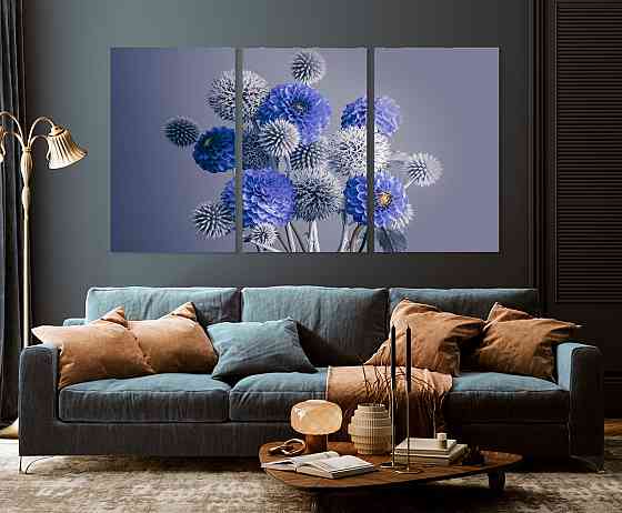 Модульная картина в гостиную / спальню  Сині квіти   ART-244_3A Киев