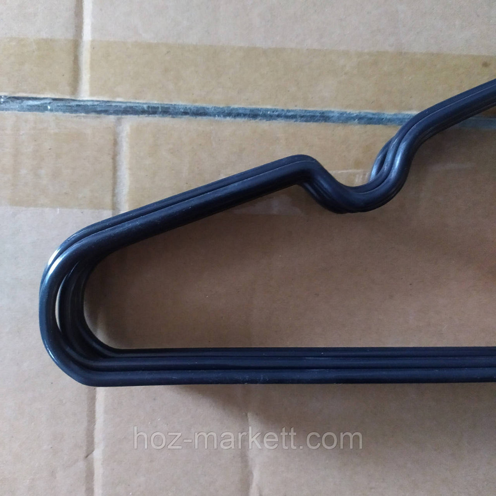 Вішалки плічка, тремпіль чорний металевий у силіконовому покритті з хромованим гачком тонкий 8 шт. в уп Харків - фото 3