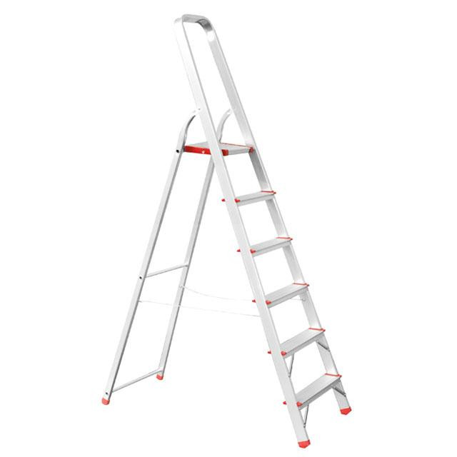 Драбина алюмінієва, 6 сходинок, висота: 1785 мм, висота до платформи: 1280 мм, 150 кг INTERTOOL LT-1006 Київ - фото 9
