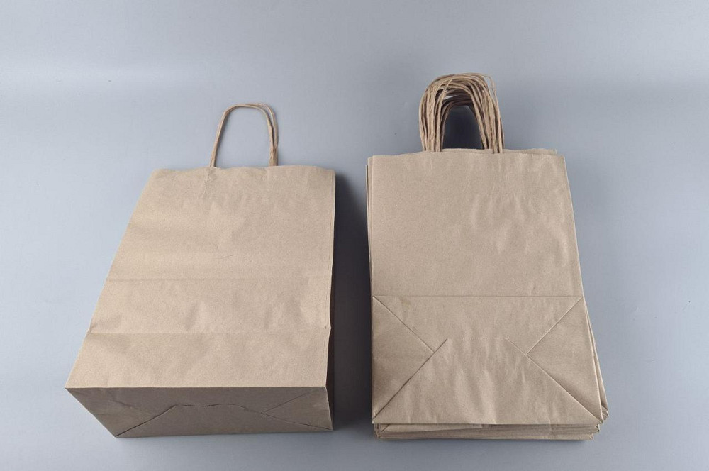 Пакет с ручками бумажный крафт бурий 260х150х350, 70г/м2 (25 шт) Харьков - изображение 2