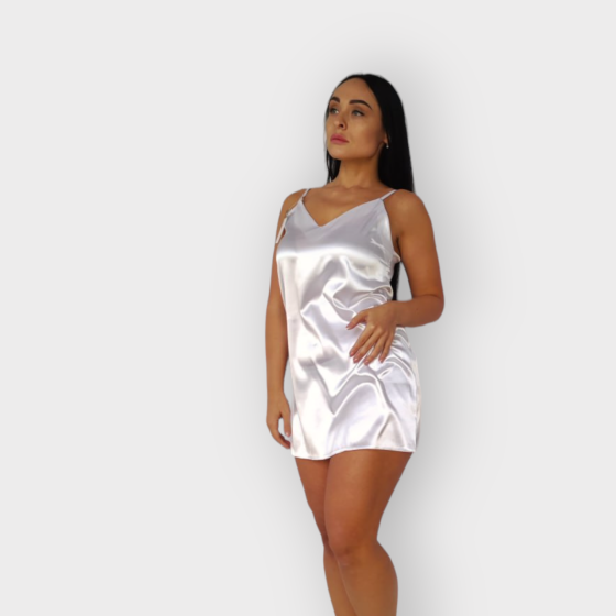 Женская ночная рубашка атласная на регулируемых бретельках Белый L Харьков