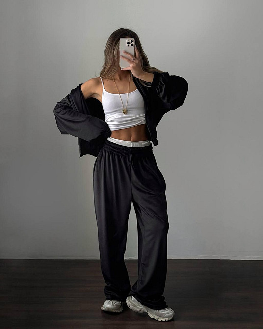 Жіночий стильний оверсайз костюм двійка: кофта і штани турецький велюр спорт Одеса - фото 2