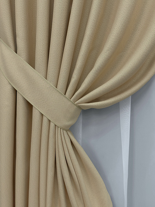 Комплект готовых штор VR-Textil Лен-блэкаут Лен Мешковина № 1162ш Бежевый 150х270см 2 шт (30-975) Киев - изображение 13