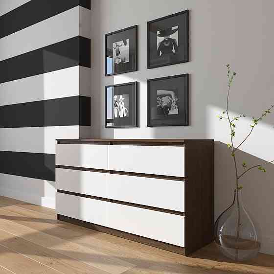 Комод VAYS R-7 Венге Темний-Білий фасад, 6 шухляд без ручок, ЛДСП, 140×40×75 см– для дому, офісу, вітальні, спальні Львів