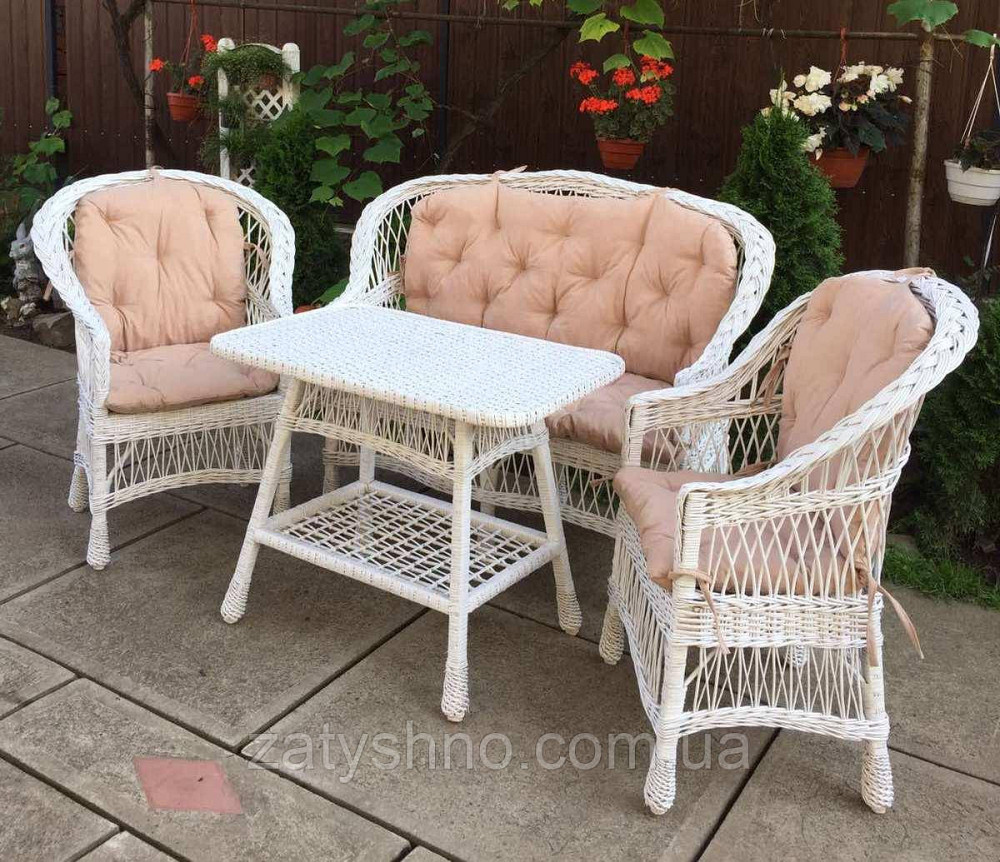 Плетеная мебель с накидками|  Комплект плетеной белой мебели  с диваном | мебель из лозы в беседку Киев - изображение 2